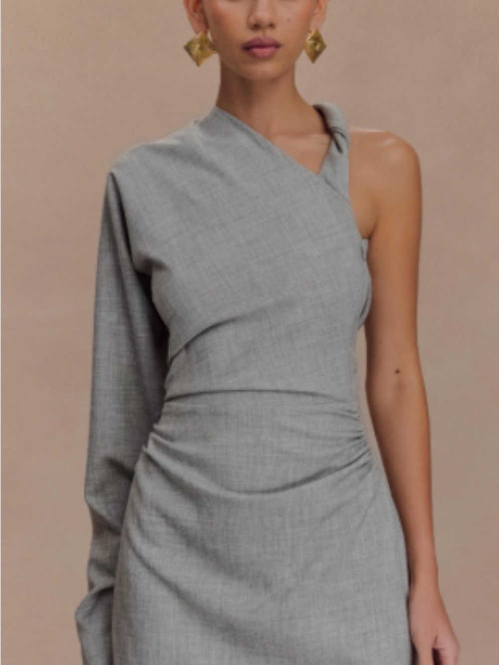 Meshki One-Shoulder Light Gray Asymmetric Dress